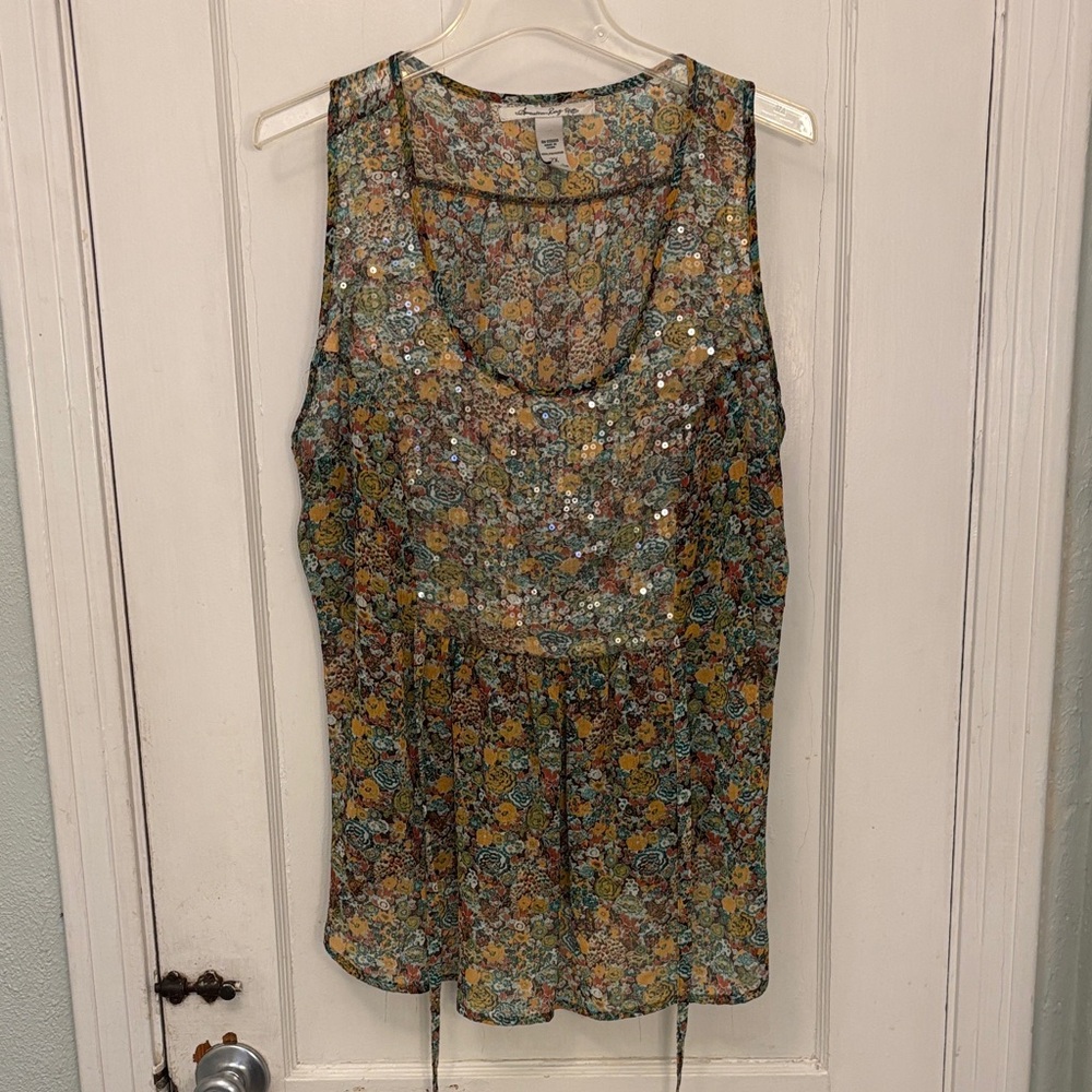 American Rag Multicolor Floral Sequin Tank Top